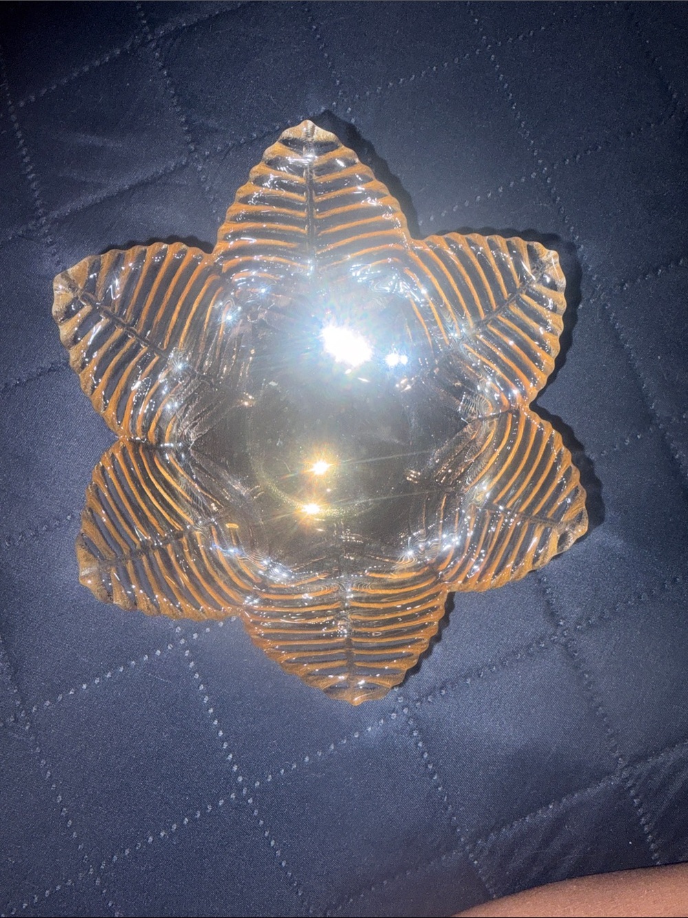 Glass Starburst Decorative Bowl - Amber-Tinted